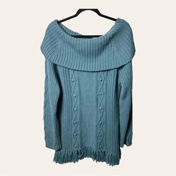 1159. Sundance OFF SHOULDERS SWEATER LONG SLEEVES SIZE LARGE TEAL IN COLOR - Picture 5 of 9